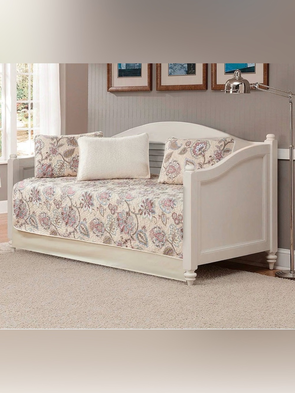 Daybed Quilt Set - Cream Floral Pattern  5 Piece